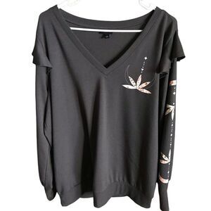 Torrid gray ruffle floral long sleeve sweater Size 1 = 1X Large